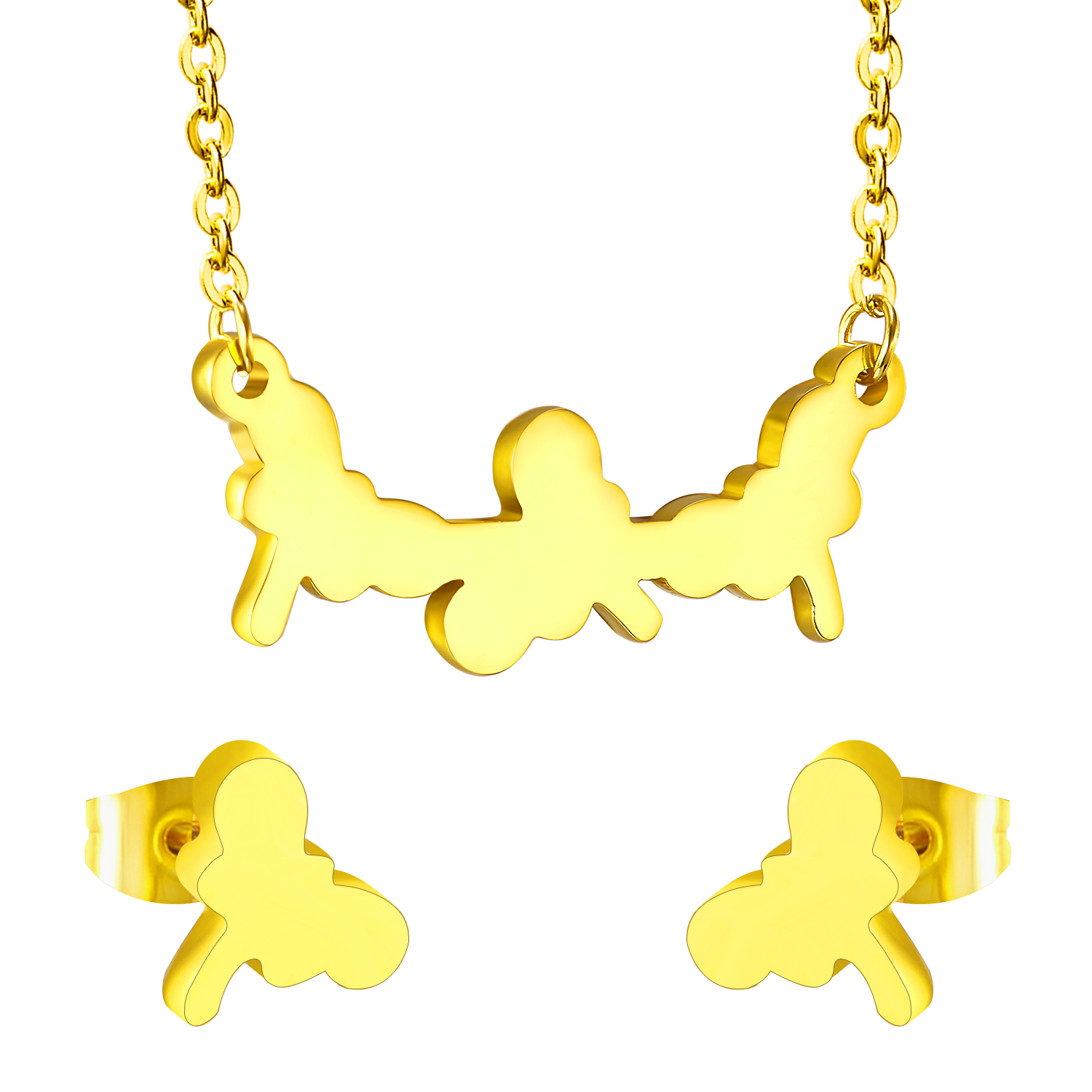 Jewelry set in gold/steel with smooth surfaces and irregular cuts asonjewelry