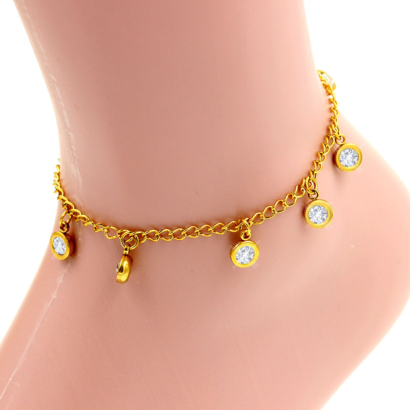 Gold colored soft anklet accessory with pendants and diamonds asonjewelry