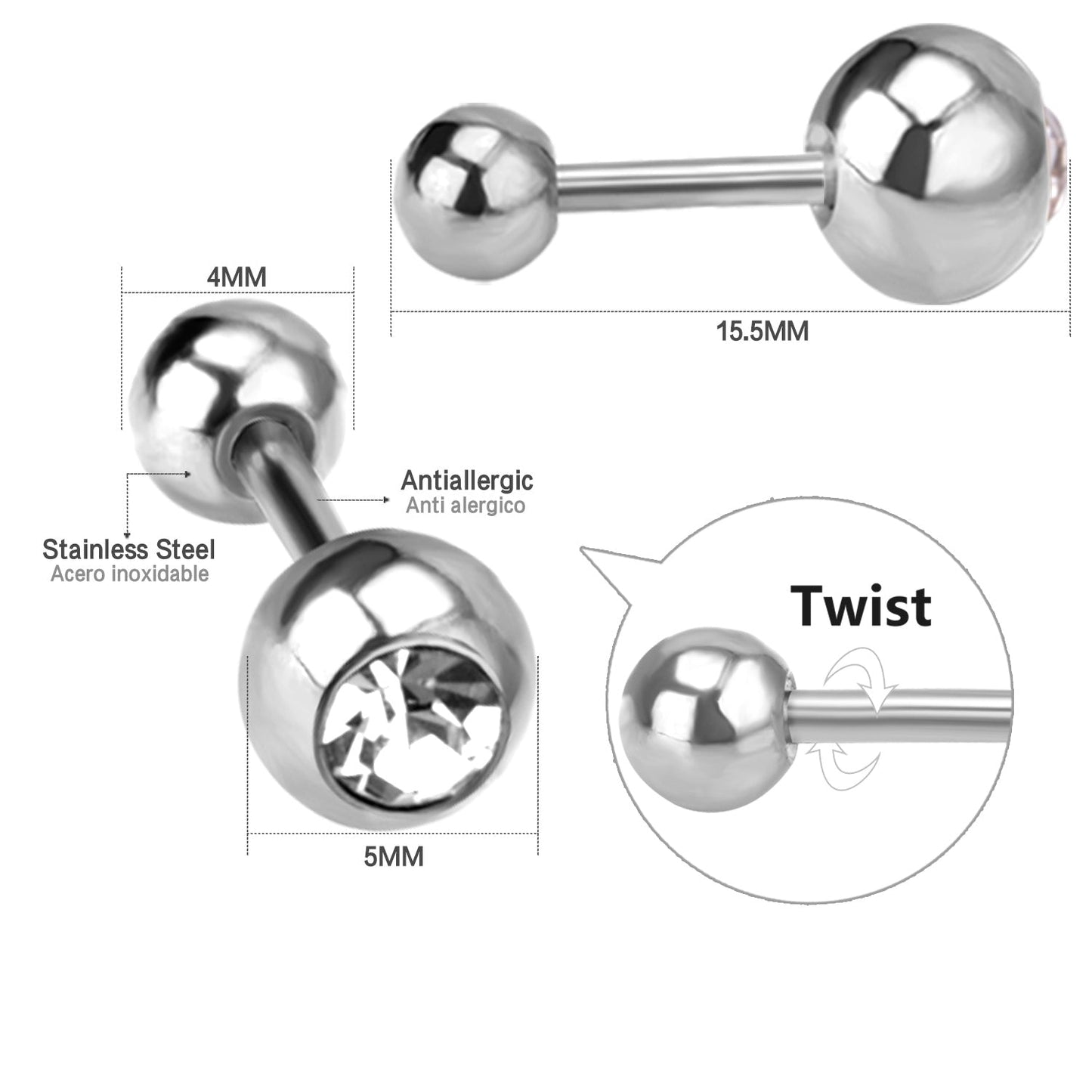 5mm steel/golden steel ball mixing drill plugs asonjewelry