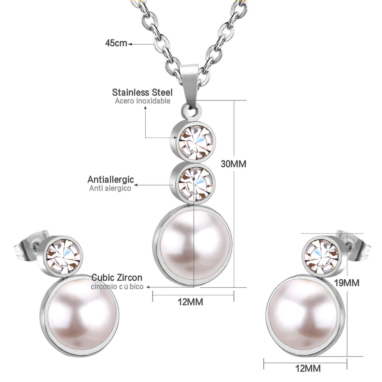 Gold/steel-colored sticky pearls set + two small round cakes topped with diamonds asonjewelry