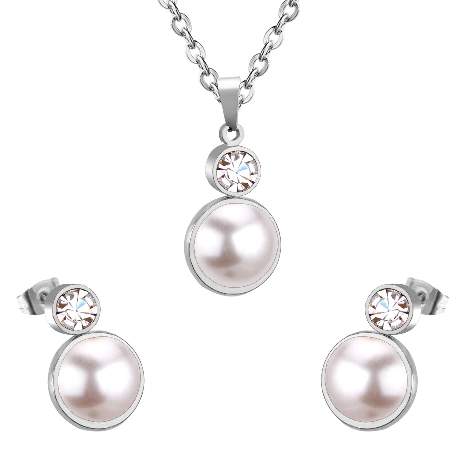 Gold/steel-colored sticky pearl set + a small round cake with diamonds on top asonjewelry