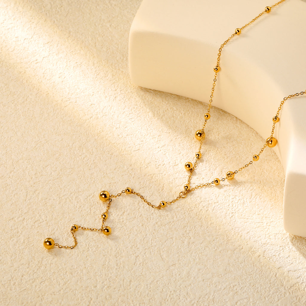 5mm+4mm+3mm Size Steel Beads 10cm Tassel 40+5cm +11.2*3.7mm Square Tail Plaque Necklace Gold