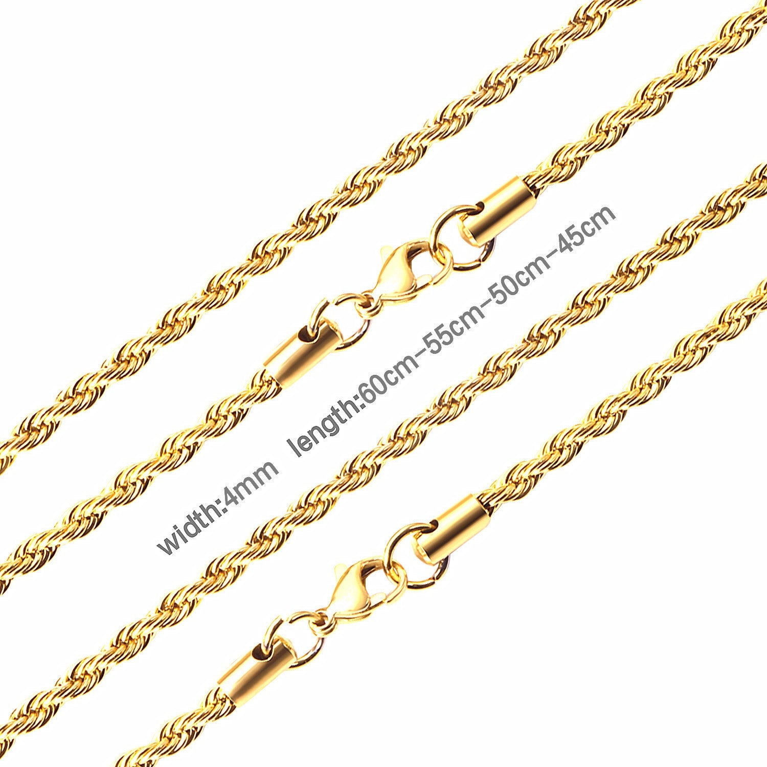 ASON 10pcs/bulk long necklace collar 3mm*45cm & 4mm*45cm twisted matching chain steel color & gold color stainless steel necklace wholesale asonjewelry