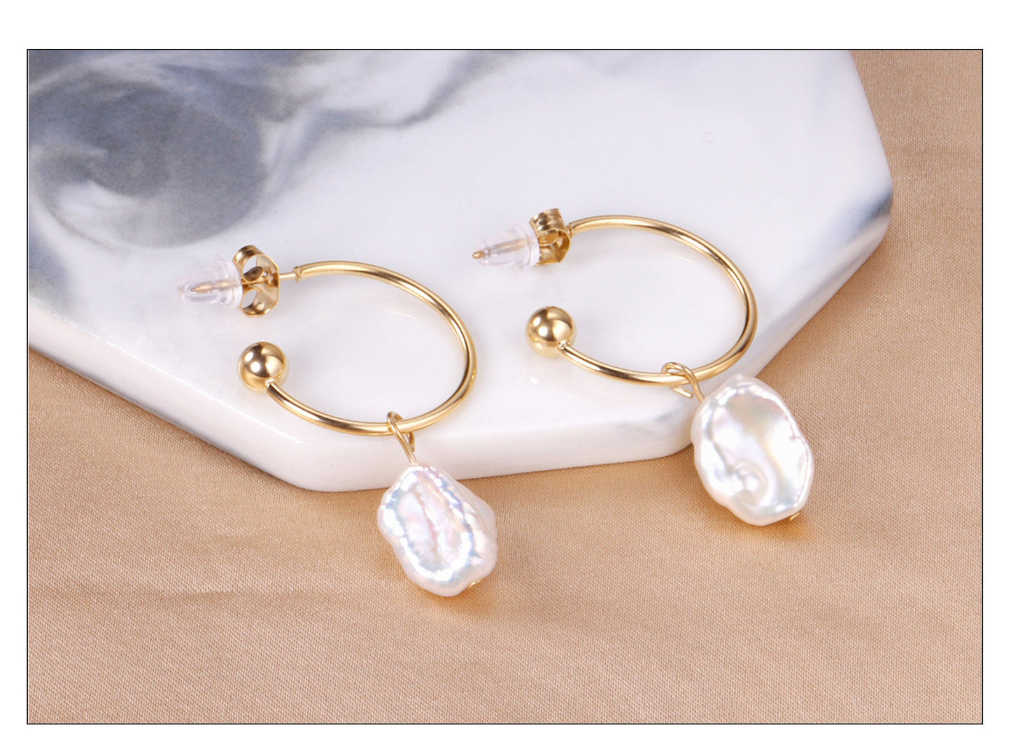 Semi-circle earrings + shaped pearl studs asonjewelry