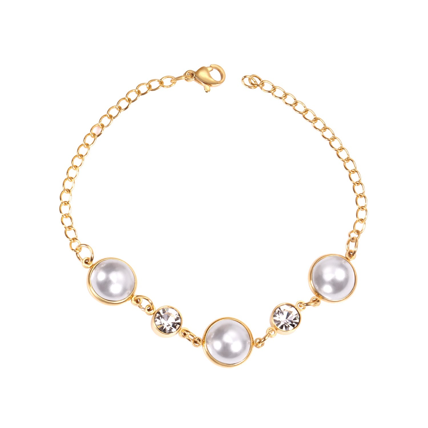 Golden White Pearls with Diamonds Bracelet 20cm asonjewelry
