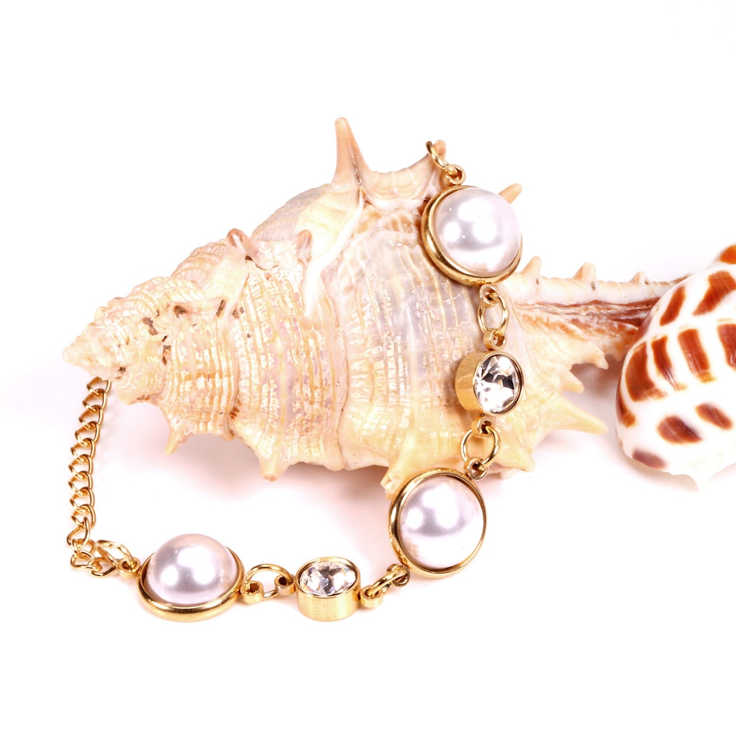 Golden White Pearls with Diamonds Bracelet 20cm asonjewelry