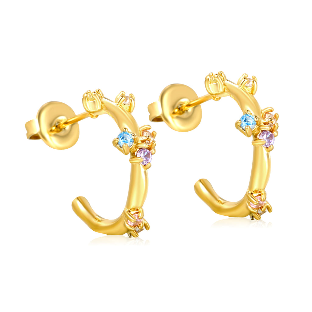 6*10.8mm C shape with mixed color diamonds earrings gold color