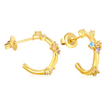 6*10.8mm C shape with mixed color diamonds earrings gold color