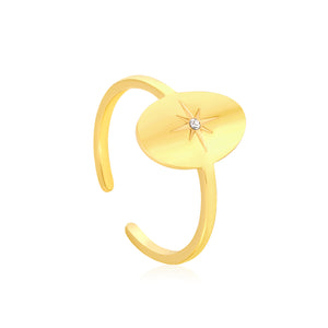 18K Gold Plated Stainless Steel Star Open Ring - Sparkling Diamond-Accented Minimalist Jewelry