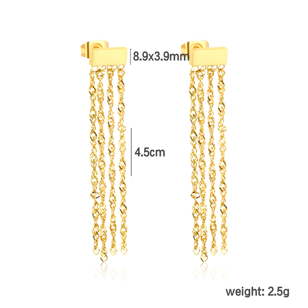 8.9*3.9mm rectangle + 4.5cm tassel earrings gold color