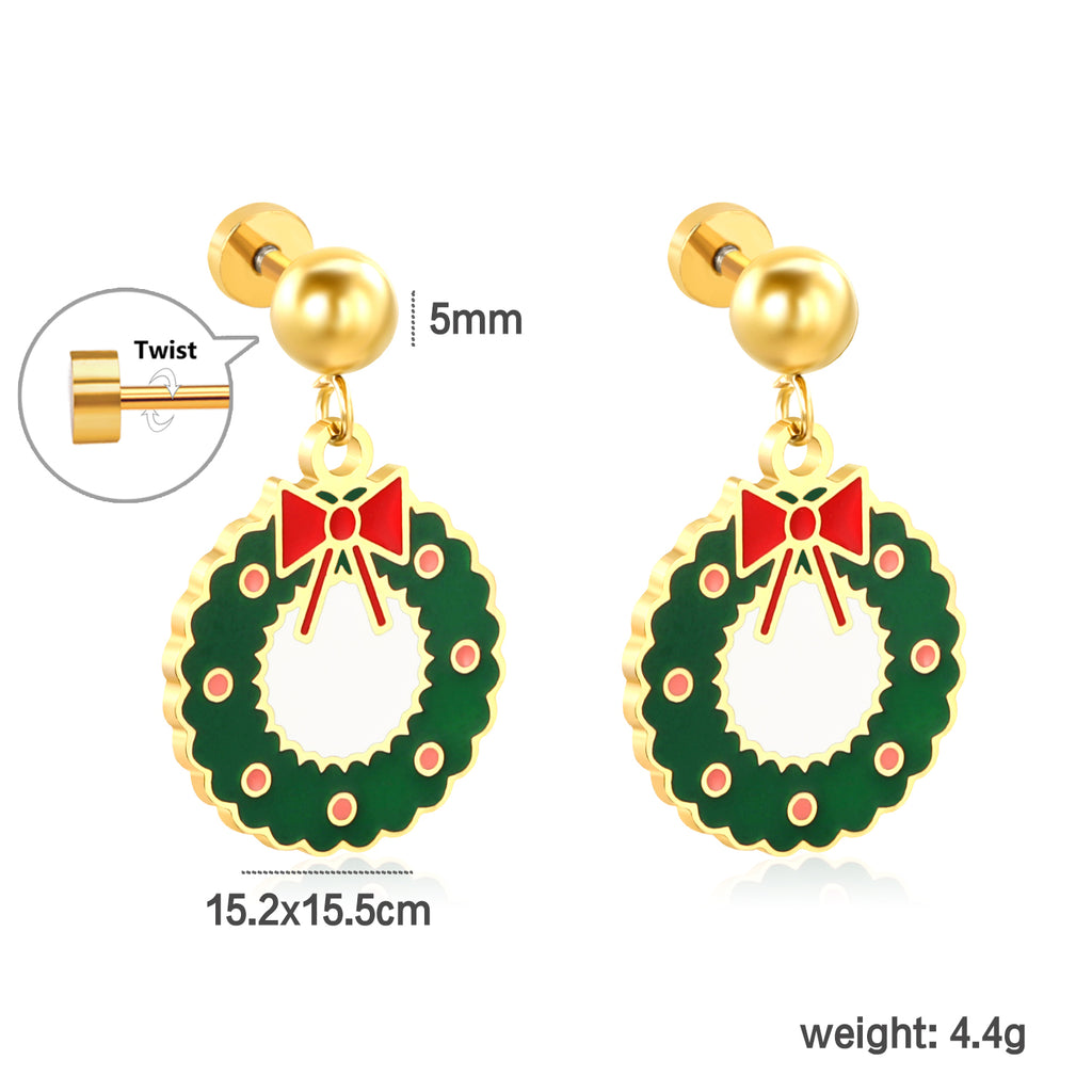 Screw plug 0.8*8mm pin + 15.2*15.5mm Christmas circle pendant earrings gold color