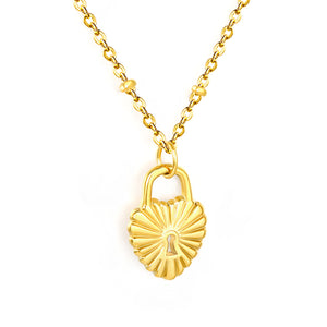 11.9*16.2mm Heart Lock Pendant 42+5cm Tail Chain+4.6*7.4mm Crescent Tail Plate Necklace Gold Color