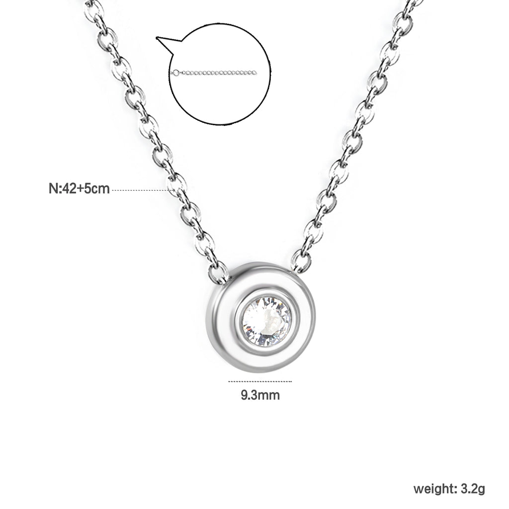 9.3mm round with white diamonds accessories 42+5cm end chain+4.6*7.4mm crescent tail plate necklace steel color