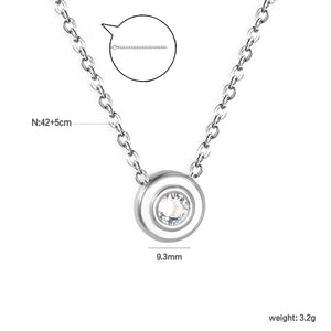 9.3mm round with white diamonds accessories 42+5cm end chain+4.6*7.4mm crescent tail plate necklace steel color