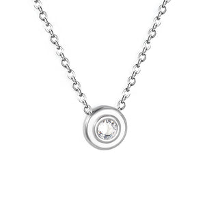 9.3mm round with white diamonds accessories 42+5cm end chain+4.6*7.4mm crescent tail plate necklace steel color