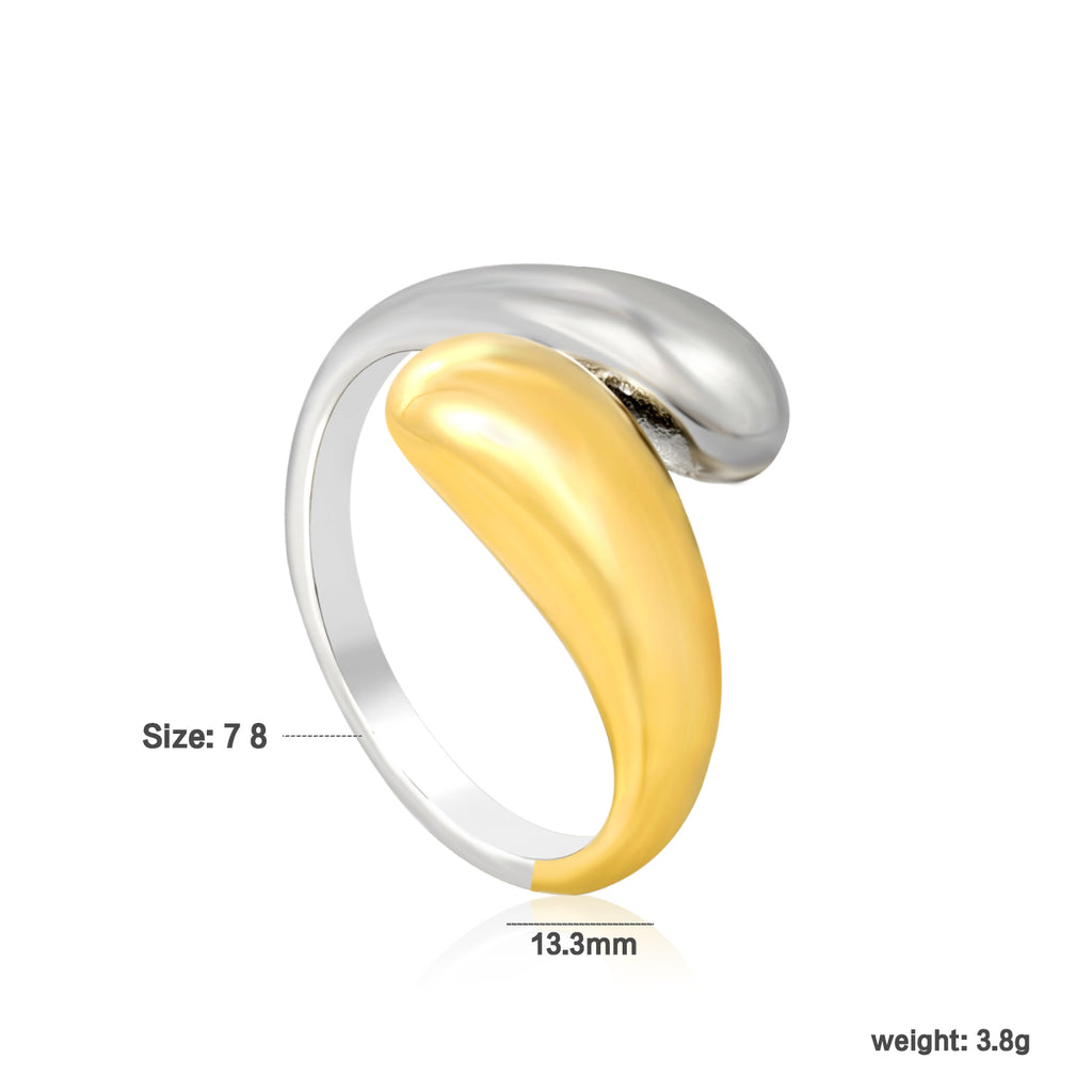 18K Gold Plated Stainless Steel S-Shaped Open Ring - Stylish Modern Statement Jewelry