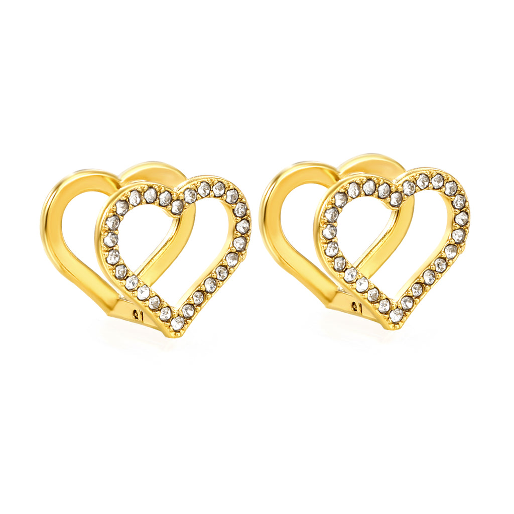 14.8*13.3mm hollow heart-shaped white zirconium hoop earrings gold color