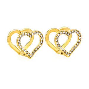 14.8*13.3mm hollow heart-shaped white zirconium hoop earrings gold color