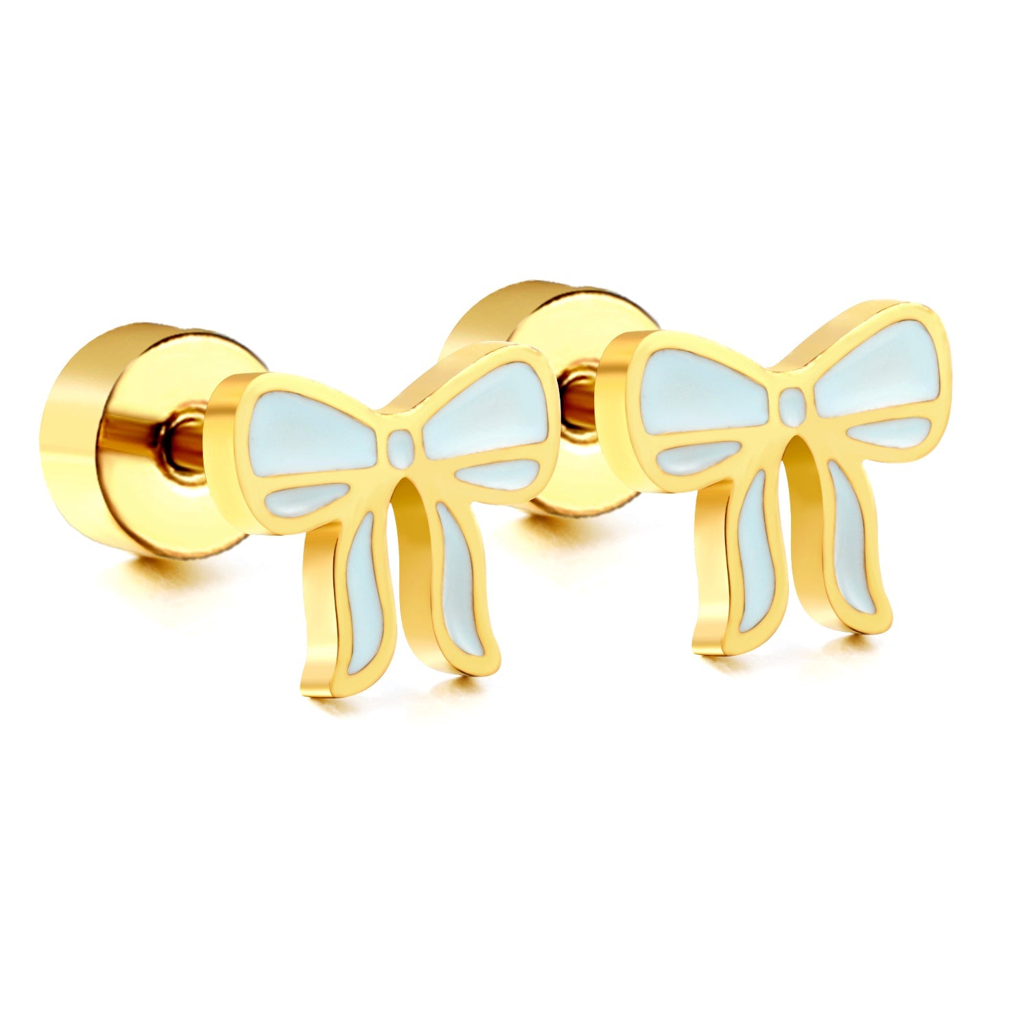 Screw plug 0.8*8mm pin bow with blue drop earrings 6.3*5.6mm gold color asonjewelry