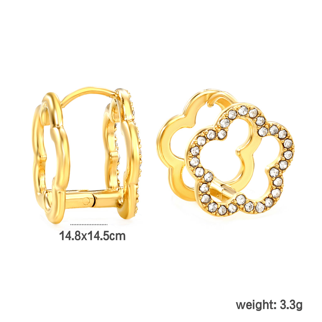 14.8*14.5mm openwork flower-shaped sticky white zirconium circle earrings gold color