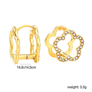 14.8*14.5mm openwork flower-shaped sticky white zirconium circle earrings gold color