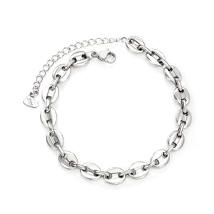 9.3*7.4mm Pig's Nose 18+5cm+7.5*5.7mm Heart End Tag Bracelet Steel Color