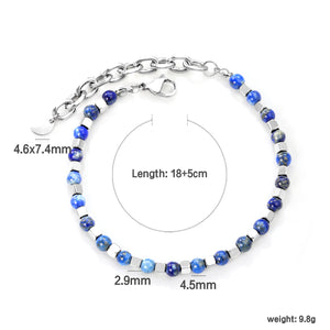 4.5mm mixed color round beads + 2.9mm square steel post 18.5+5cm end chain + 4.6*7.4 crescent moon tail plate bracelet steel color