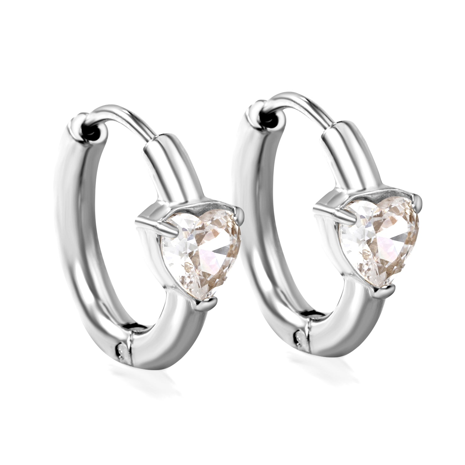 6*6.2mm heart-shaped three-claw white zirconium ear clips 2.5*inner diameter 11mm steel color gold color asonjewelry