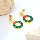 Screw plug 0.8*8mm pin + 15.2*15.5mm Christmas circle pendant earrings gold color