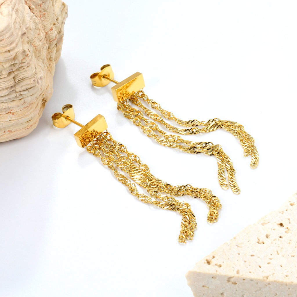 8.9*3.9mm rectangle + 4.5cm tassel earrings gold color