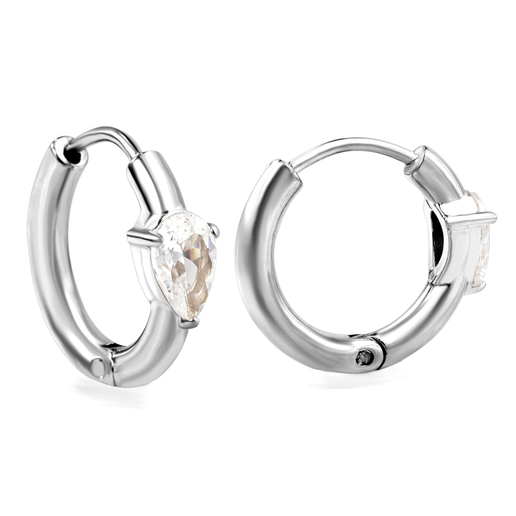 4.8*6.4-6.8mm teardrop shaped three claw white zirconium earrings 2.2-2.5*inner diameter 10-11mm steel color/golden color