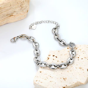 9.3*7.4mm Pig's Nose 18+5cm+7.5*5.7mm Heart End Tag Bracelet Steel Color