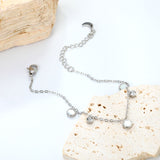 5.9mm three round white shells + 4mm two cylindrical with white diamonds accessories 18 + 5cm end chain + 4.6 * 7.4 crescent tail plate bracelet steel color