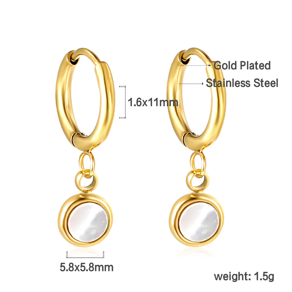 1.6x11mm circle with round white shell stud earrings asonjewelry