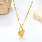11.9*16.2mm Heart Lock Pendant 42+5cm Tail Chain+4.6*7.4mm Crescent Tail Plate Necklace Gold Color
