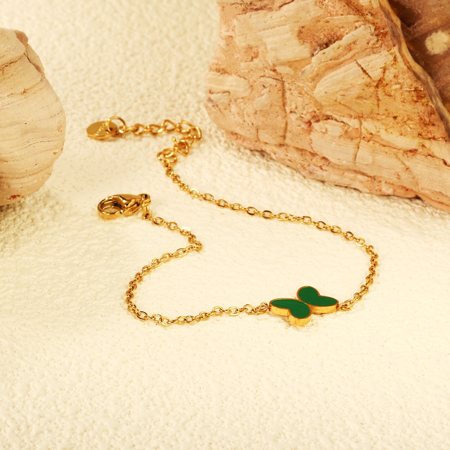 11.2*8mm Butterfly with White Shell/Black Yak/Pink Shell/Green Drip Oil Bracelet Cross Chain 0.4mm*17+3cm+6mm Round Tail Plaque Gold Color asonjewelry