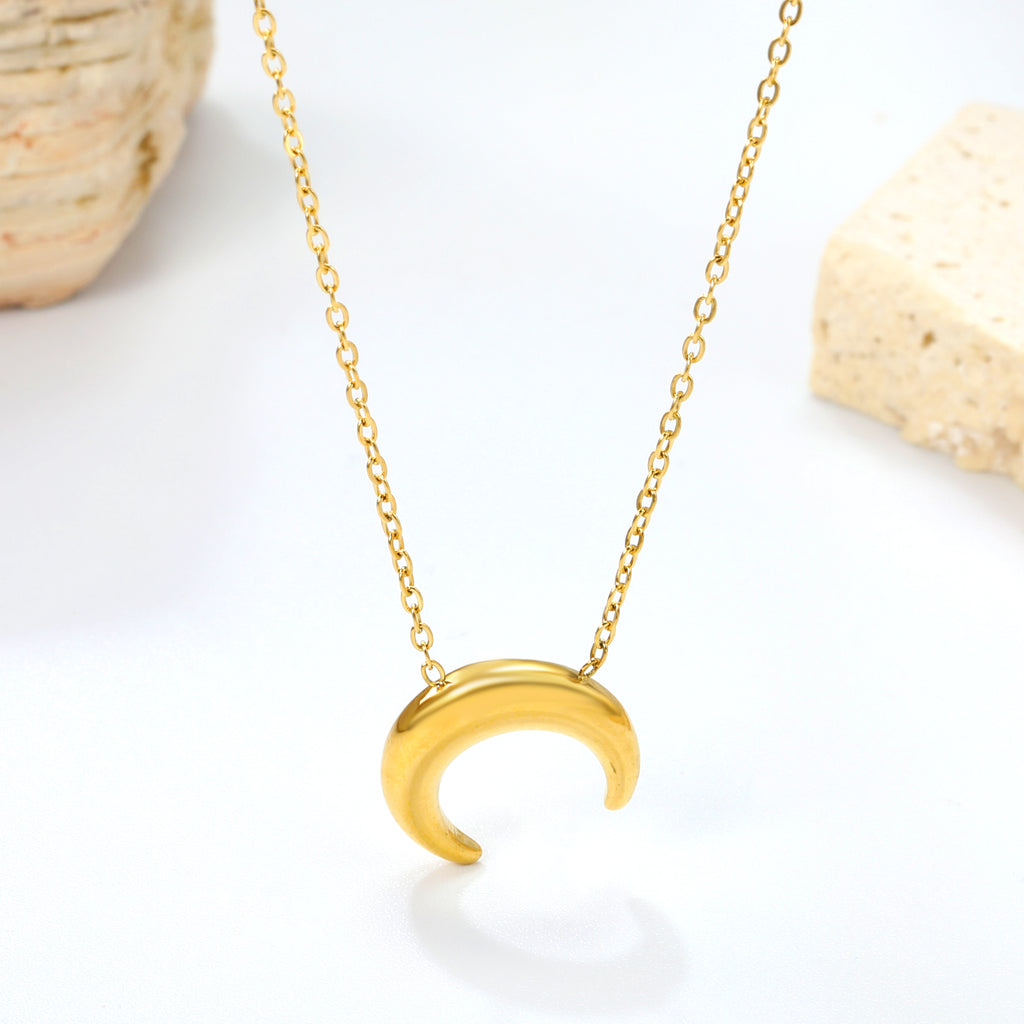14.1*13.3mm moon accessory 50+5cm end chain+4.6*7.4mm crescent moon tail plate necklace gold color