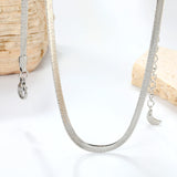 3.2mm width*42+5cm end chain+4.6*7.4mm crescent tail plate necklace steel color