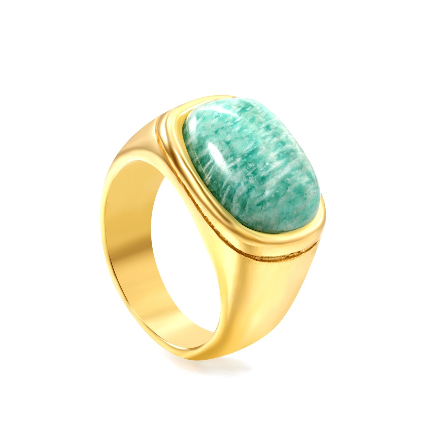 14.6*11mm Chrysocolla Solitaire Steel/Golden asonjewelry