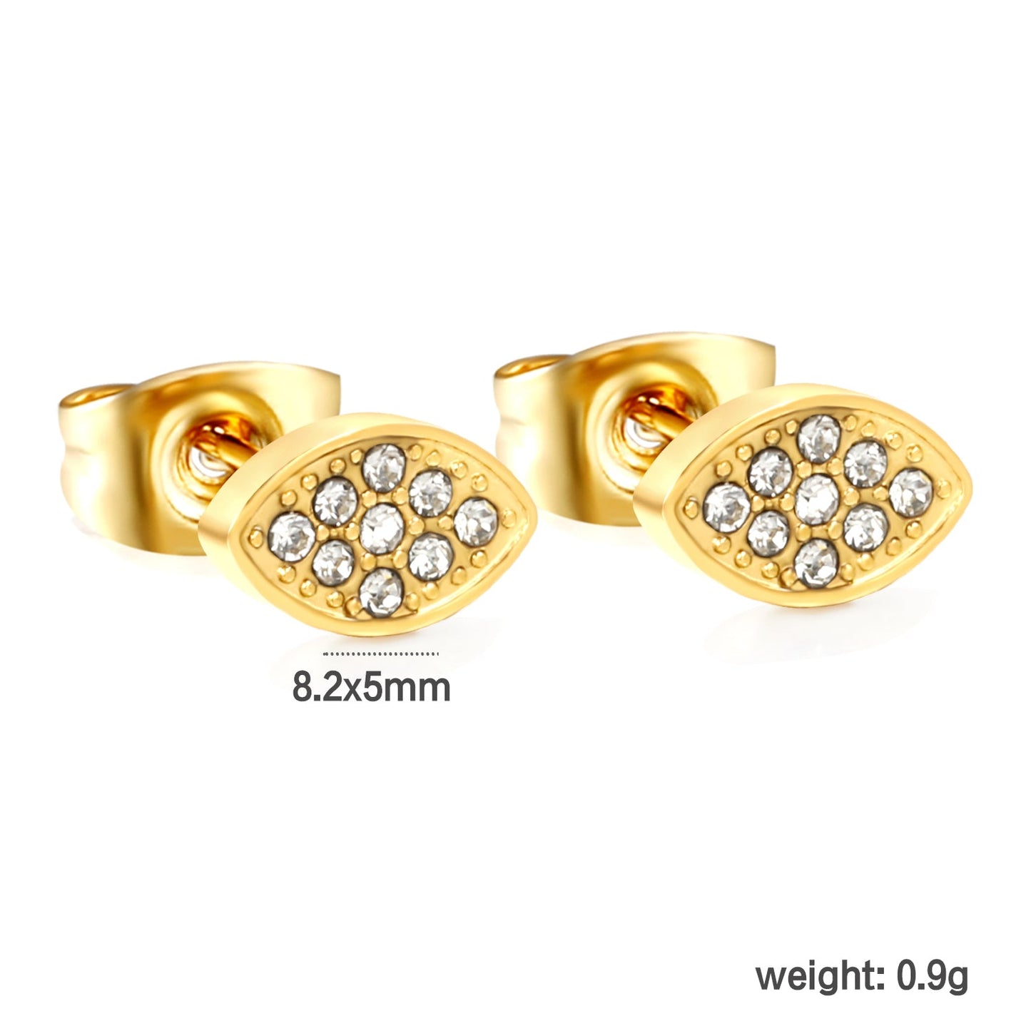 8.2*5mm leaf shaped earrings with white diamonds Gold color asonjewelry