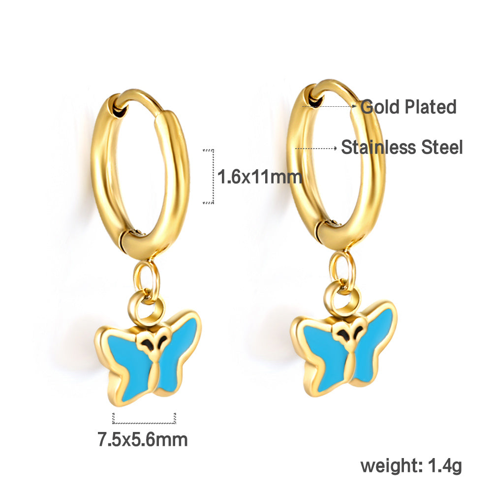 1.6x11mm Circle Butterfly Drop Oil Stud Earrings asonjewelry