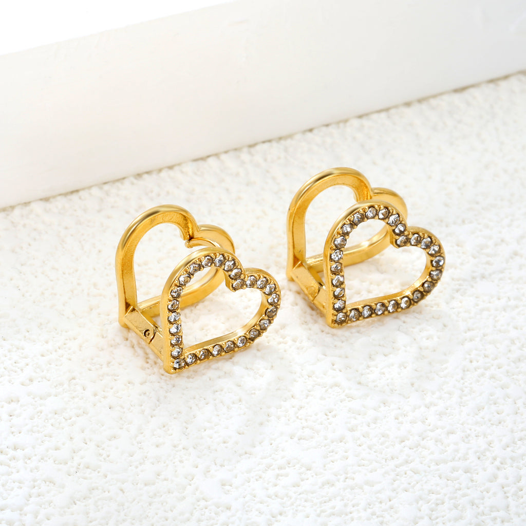14.8*13.3mm hollow heart-shaped white zirconium hoop earrings gold color