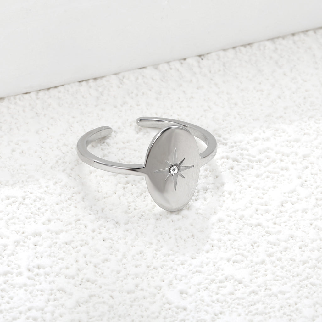 18K Gold Plated Stainless Steel Star Open Ring - Sparkling Diamond-Accented Minimalist Jewelry