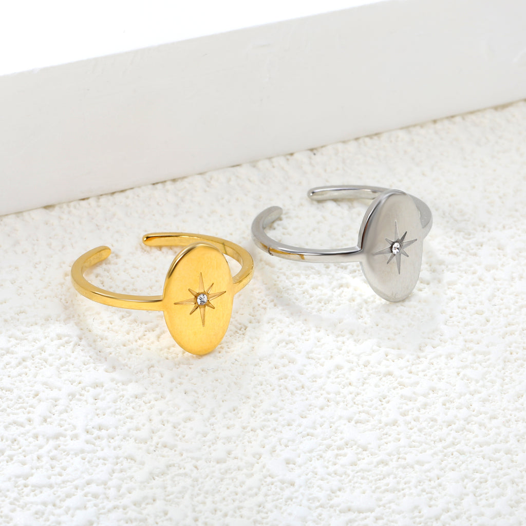 18K Gold Plated Stainless Steel Star Open Ring - Sparkling Diamond-Accented Minimalist Jewelry