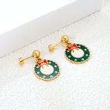 Screw plug 0.8*8mm pin + 15.2*15.5mm Christmas circle pendant earrings gold color
