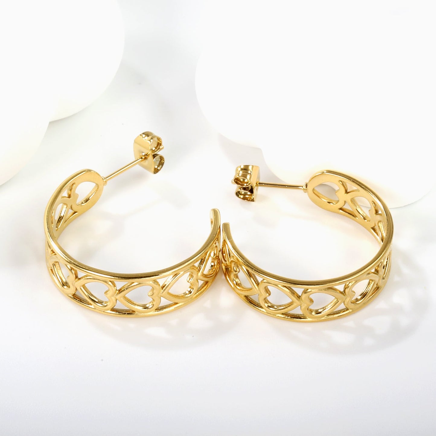 C-shaped hollow heart earrings1.4*width 8*height 25mm gold color asonjewelry