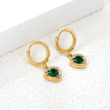 Heart shape with a circle of white diamonds + green diamonds earrings gold color