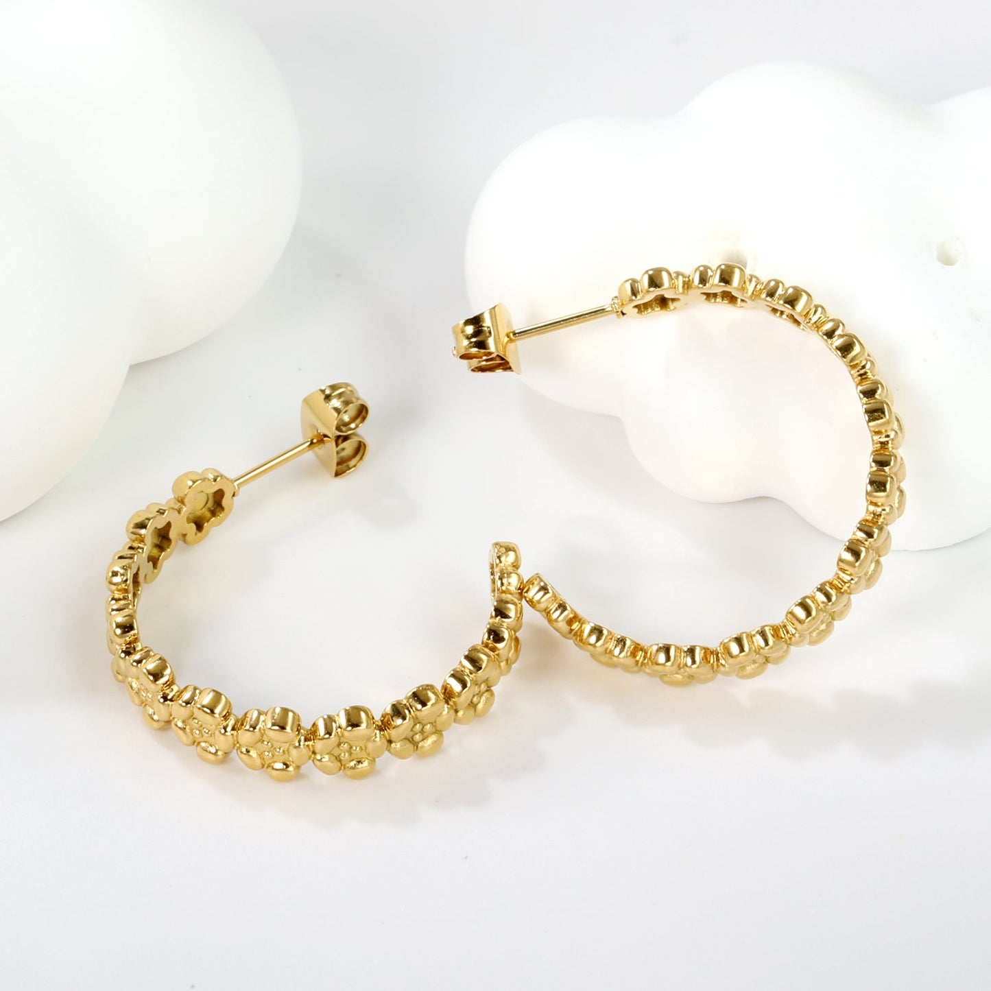 C-shaped flower earrings 1.9*5.4*27mm gold color asonjewelry