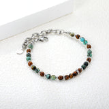 About 4.7mm mixed color round beads + 2.9mm round steel beads 18+5cm end chain + 4.6*7.4 crescent moon tail plate bracelet steel color