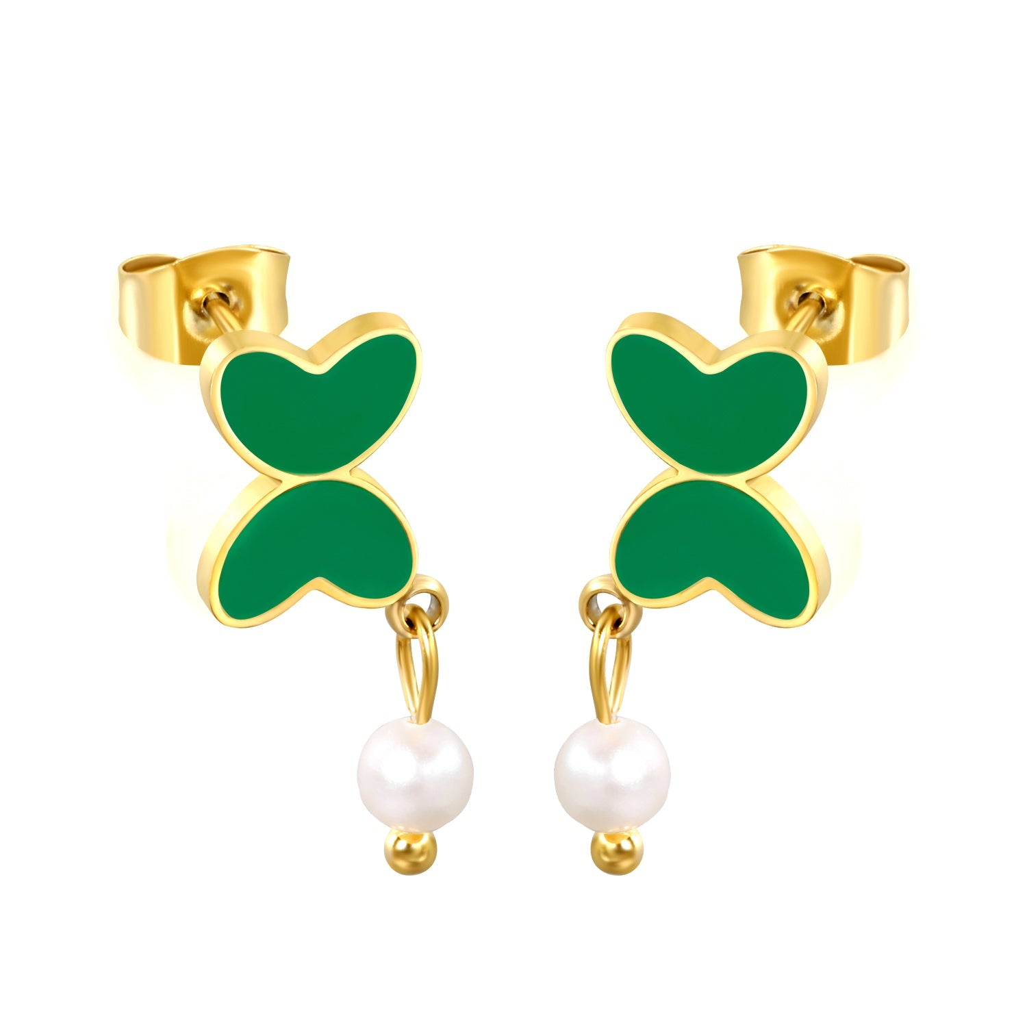 7.8*11mm Butterfly with cut corrosion surface/white shell/pink/light blue/green oil drops + 4mm freshwater pearl earrings Gold color asonjewelry